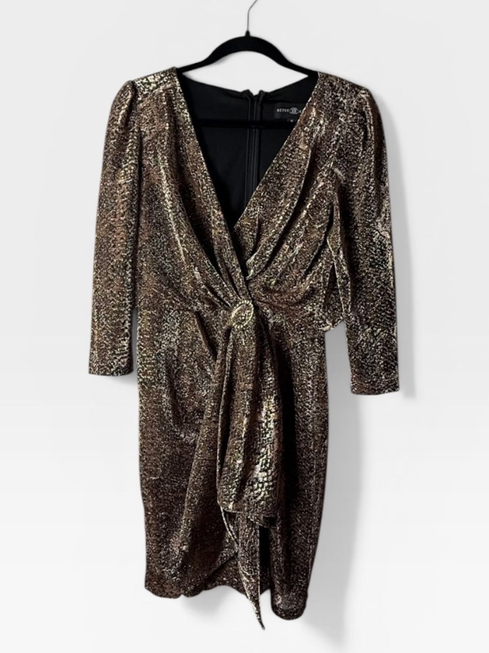 Betsy & Adam Gold Metallic Wrap front‎ Formal Mini Dress Size 6 (M)